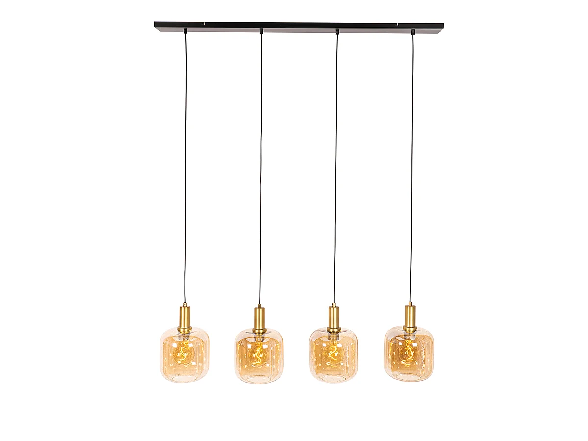 Suspension design noire avec laiton et verre ambre 4 lumières - Zuzanna