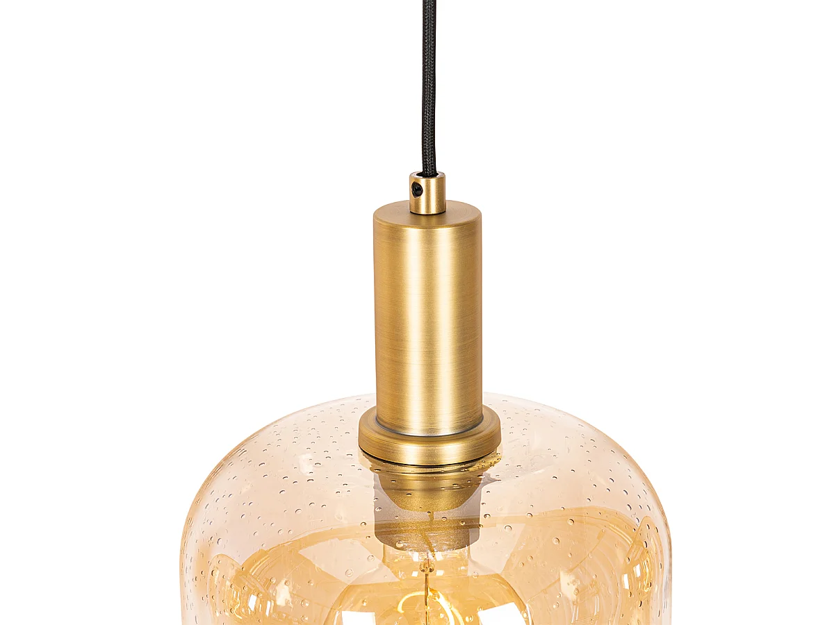 Suspension design noire avec laiton et verre ambre 4 lumières - Zuzanna