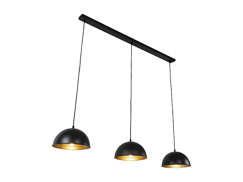 Suspension industrielle noire avec or 3 lumières - Magnax