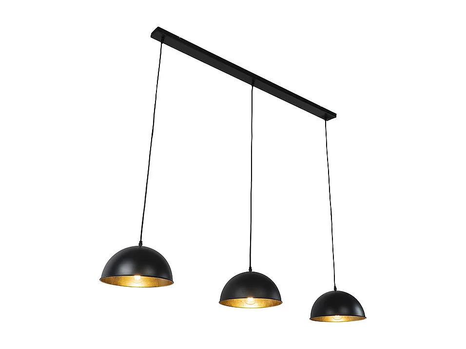 Suspension industrielle noire avec or 3 lumières - Magnax