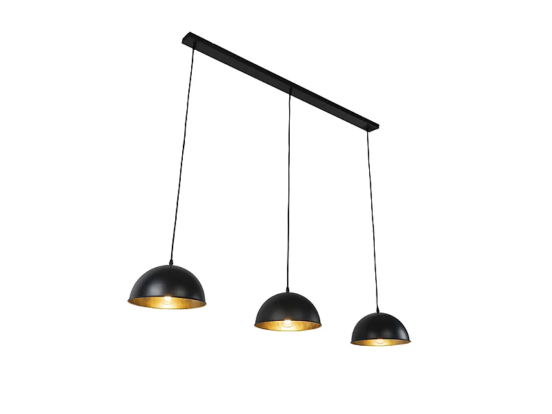 Suspension industrielle noire avec or 3 lumières - Magnax