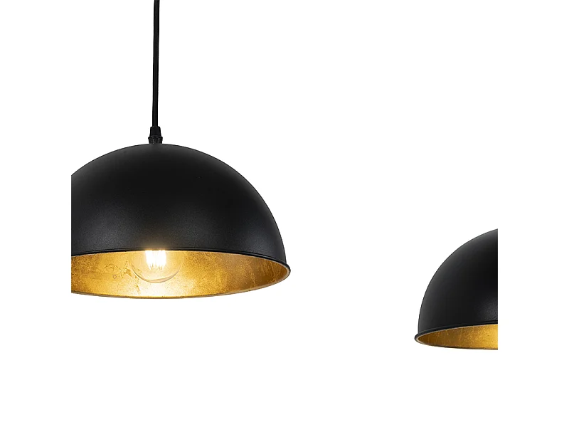 Suspension industrielle noire avec or 3 lumières - Magnax