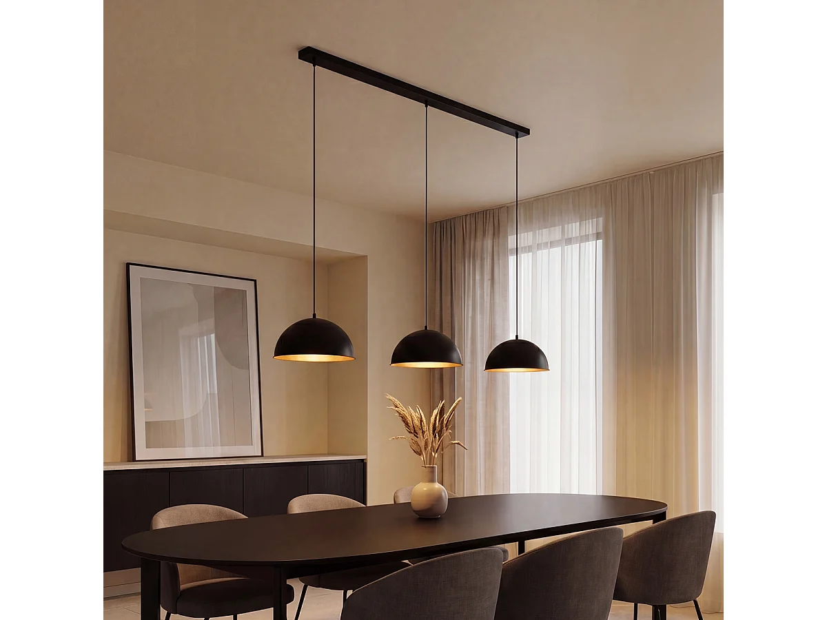 Suspension industrielle noire avec or 3 lumières - Magnax