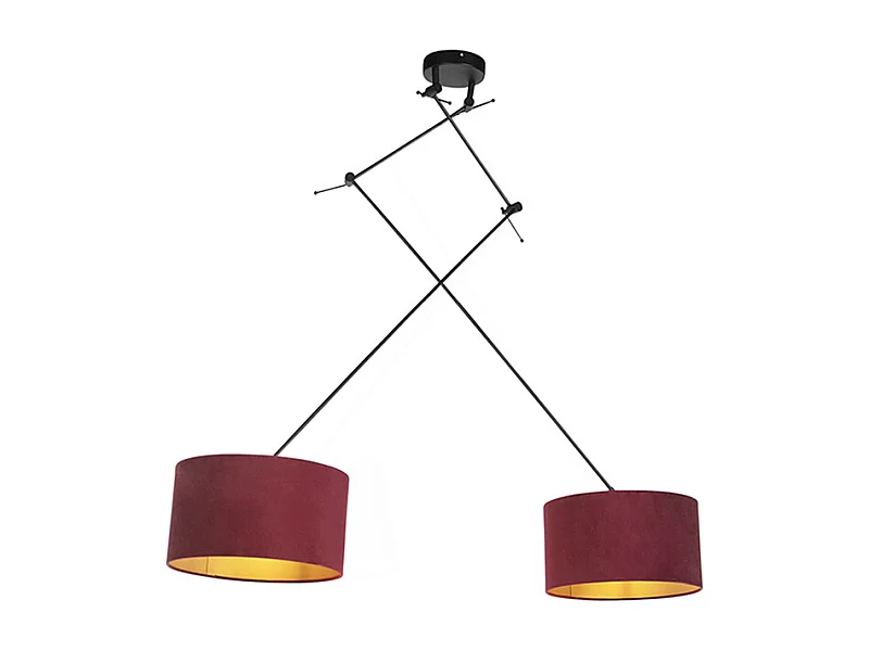 Suspension avec abat-jours en velours rouge et or 35 cm - Blitz II noir