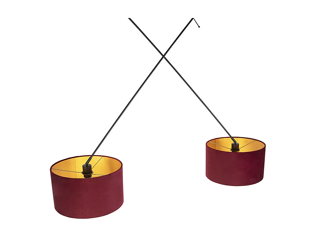 Suspension noire avec abat-jour en velours rouge et or 35 cm 2 lumières - Blitz