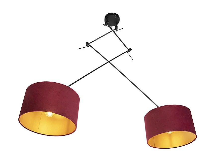 Suspension noire avec abat-jour en velours rouge et or 35 cm 2 lumières - Blitz