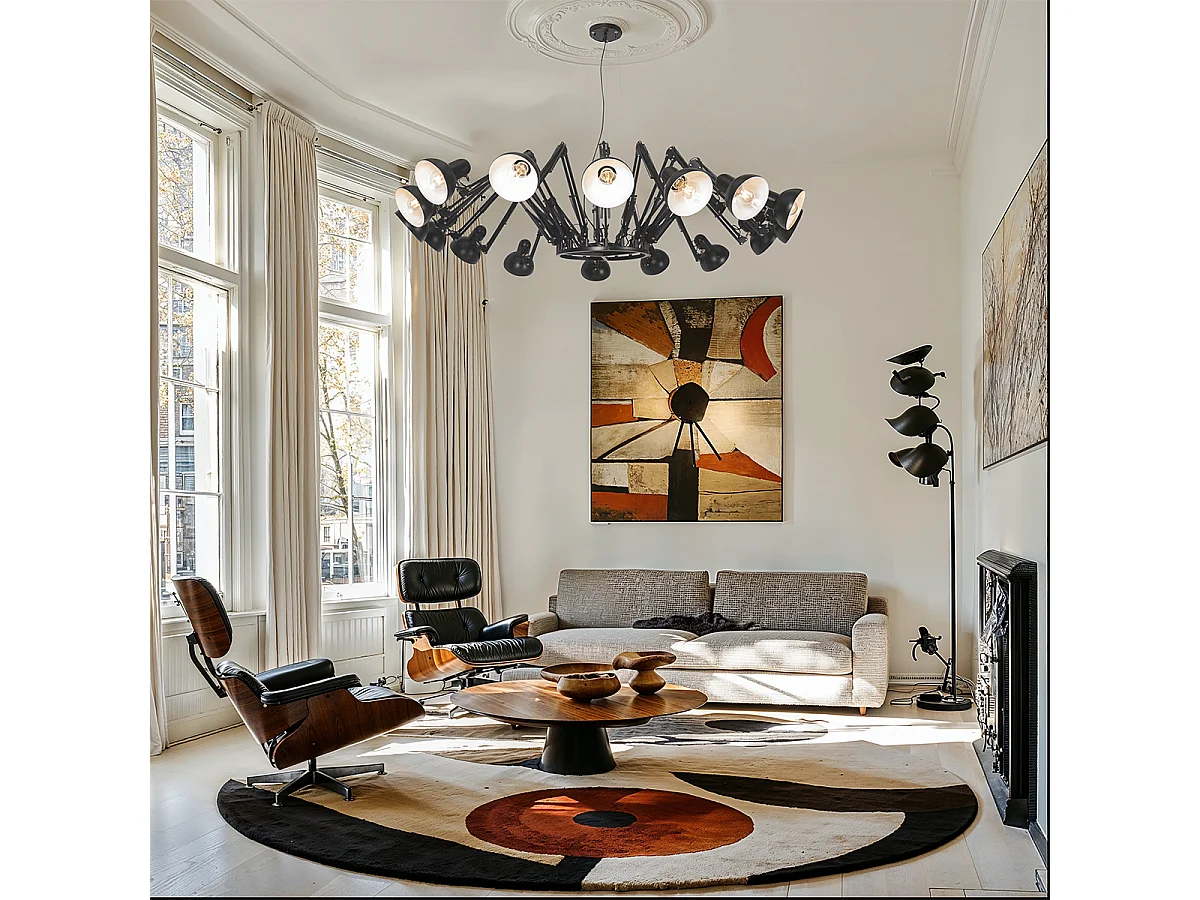 Suspension industrielle noire 16 lumières réglable - Hobby Spinne