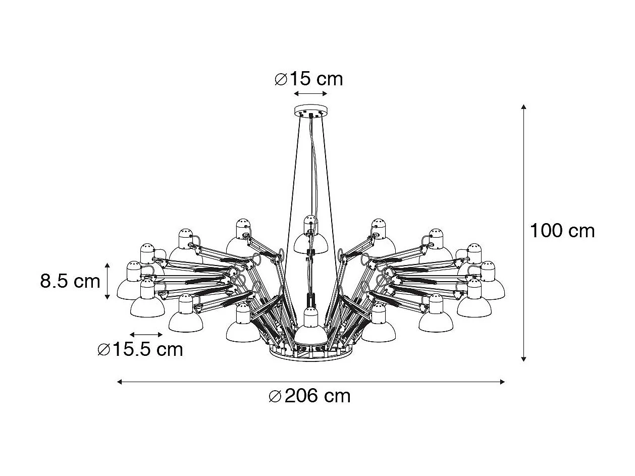 Suspension industrielle noire 16 lumières orientables - Hobby Spinne