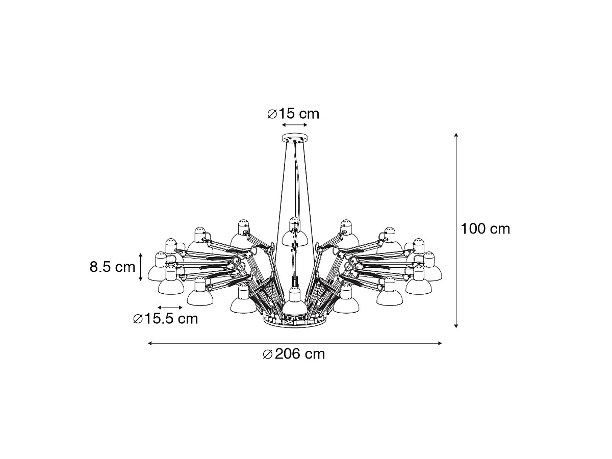 Suspension industrielle noire 16 lumières orientables - Hobby Spinne