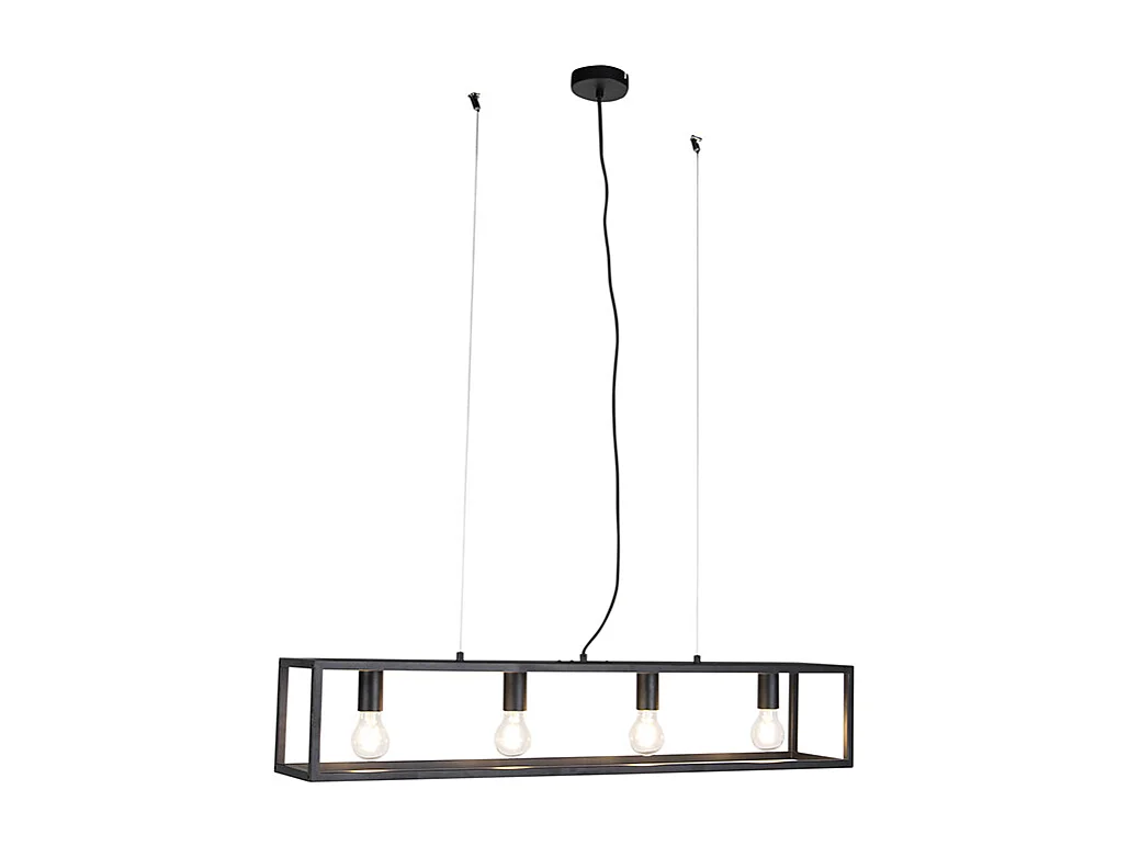Suspension industrielle noire à 4 lumières - Cage 4