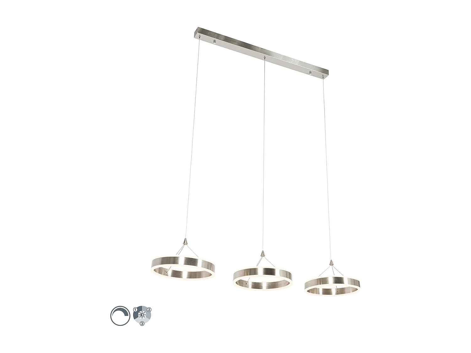 Lampe à suspension allongée en acier avec LED dimmable en 3 étapes à 3 lumières - Lyani