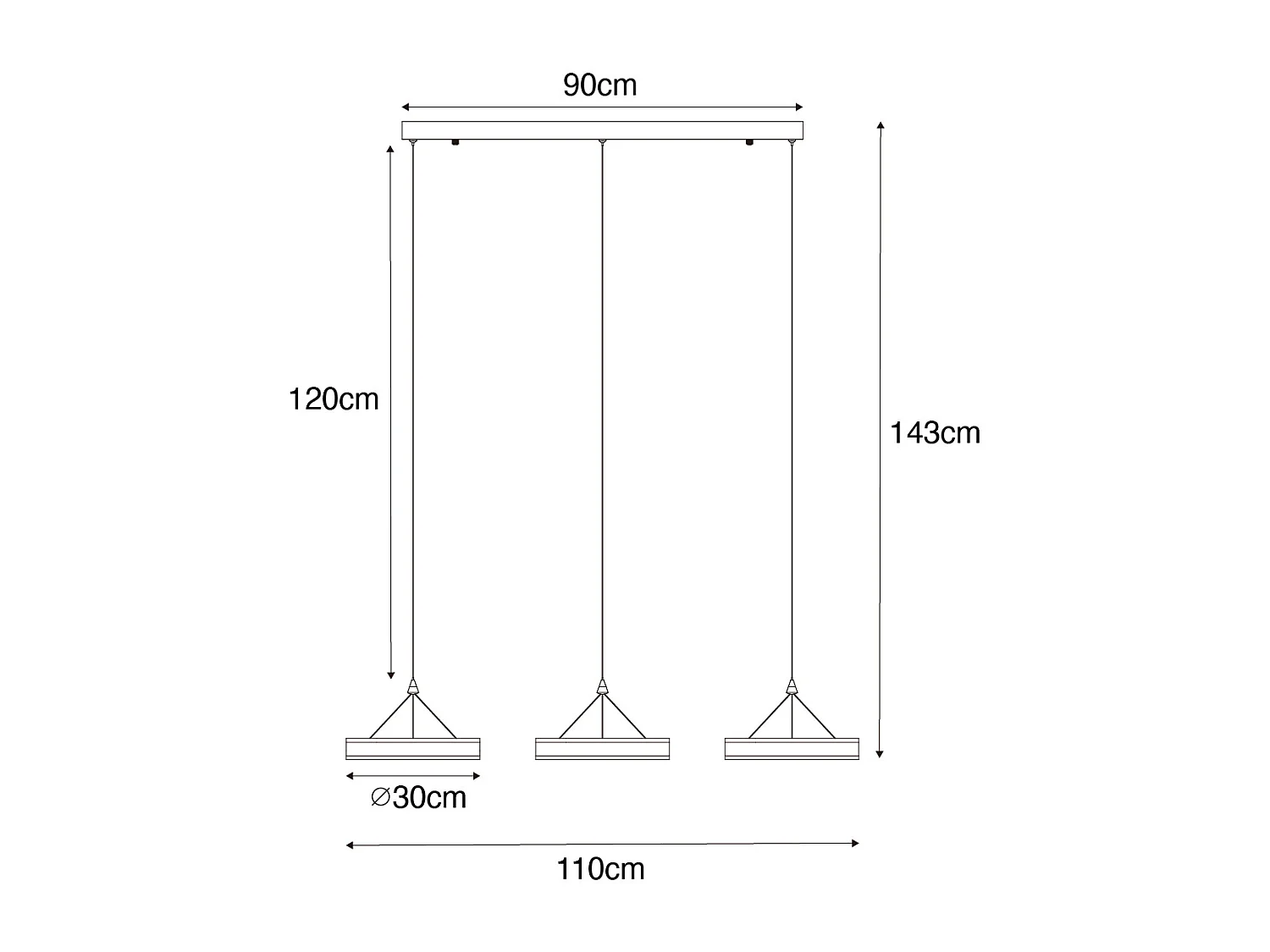 Lampe à suspension allongée en acier avec LED dimmable en 3 étapes à 3 lumières - Lyani