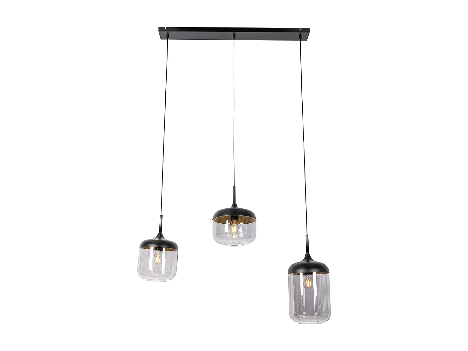 Suspension design noire avec or et verre fumé 3 lumières - Kyan