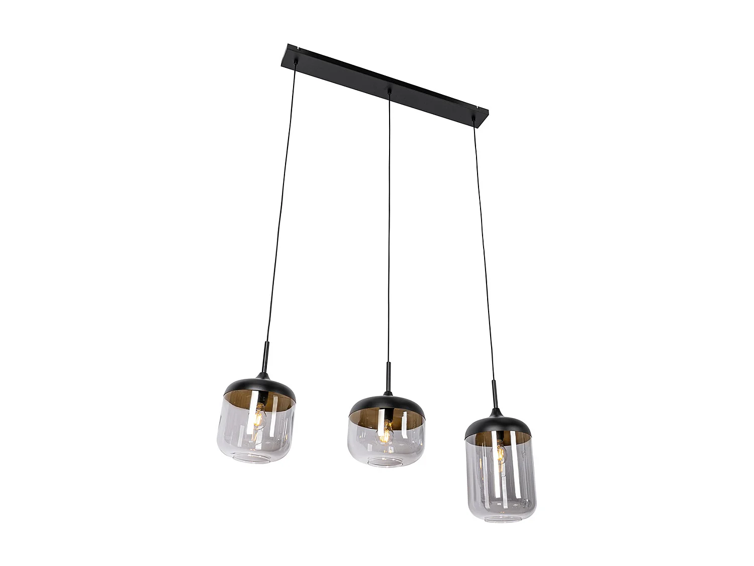 Suspension design noire avec or et verre fumé 3 lumières - Kyan