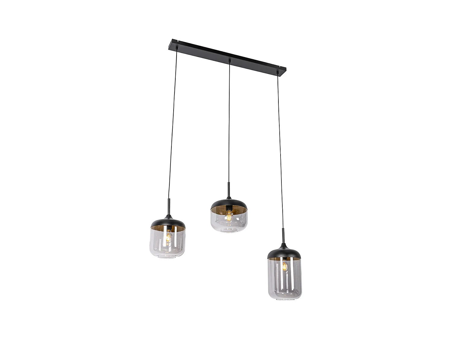 Suspension design noire avec or et verre fumé 3 lumières - Kyan