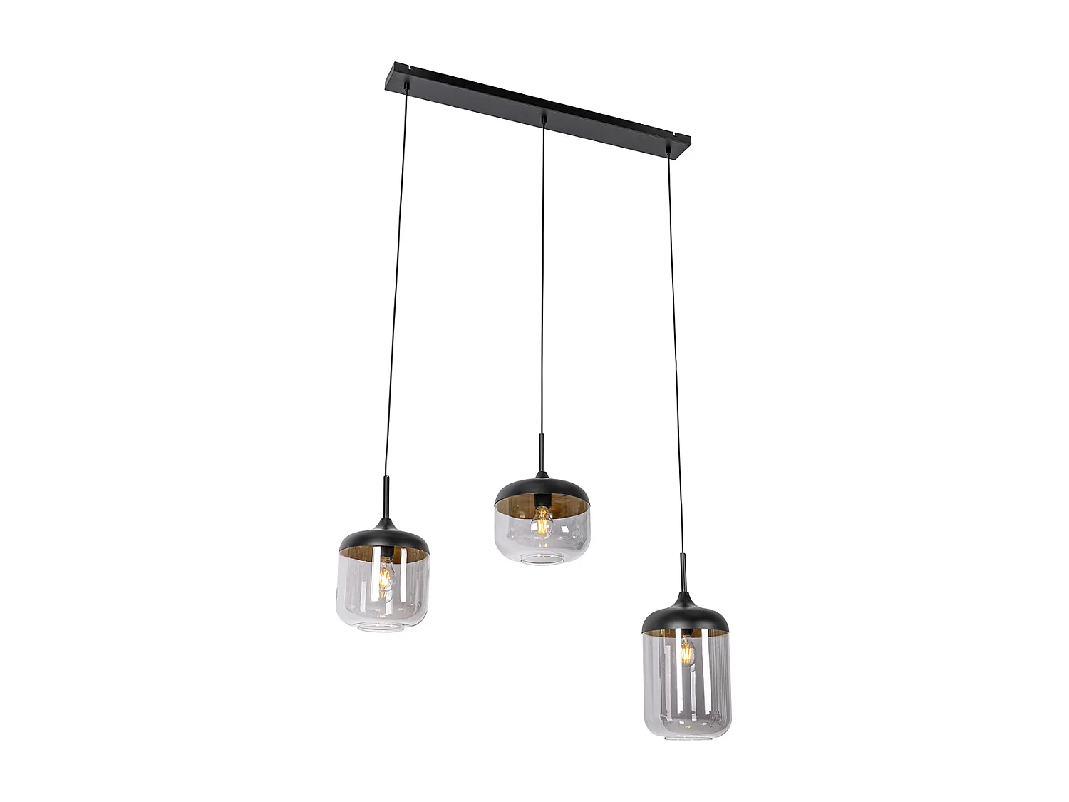 Suspension design noire avec verre doré et fumé 3 lumières - Kyan