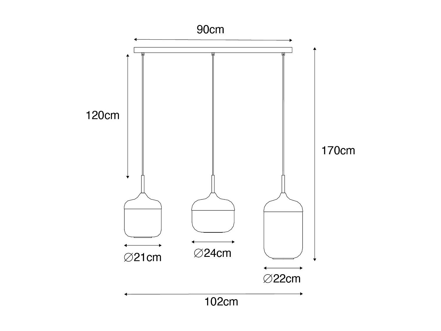 Suspension design noire avec verre doré et fumé 3 lumières - Kyan