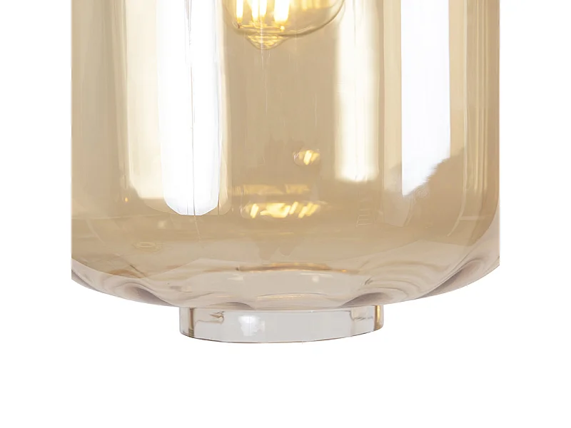 Lampe à suspension design noir avec verre ambré 3 lumières 226 cm - Qara