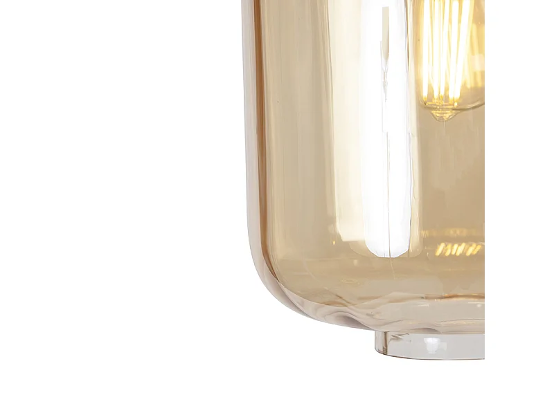 Suspension design noire avec verre ambré 3 lumières 226 cm - Qara