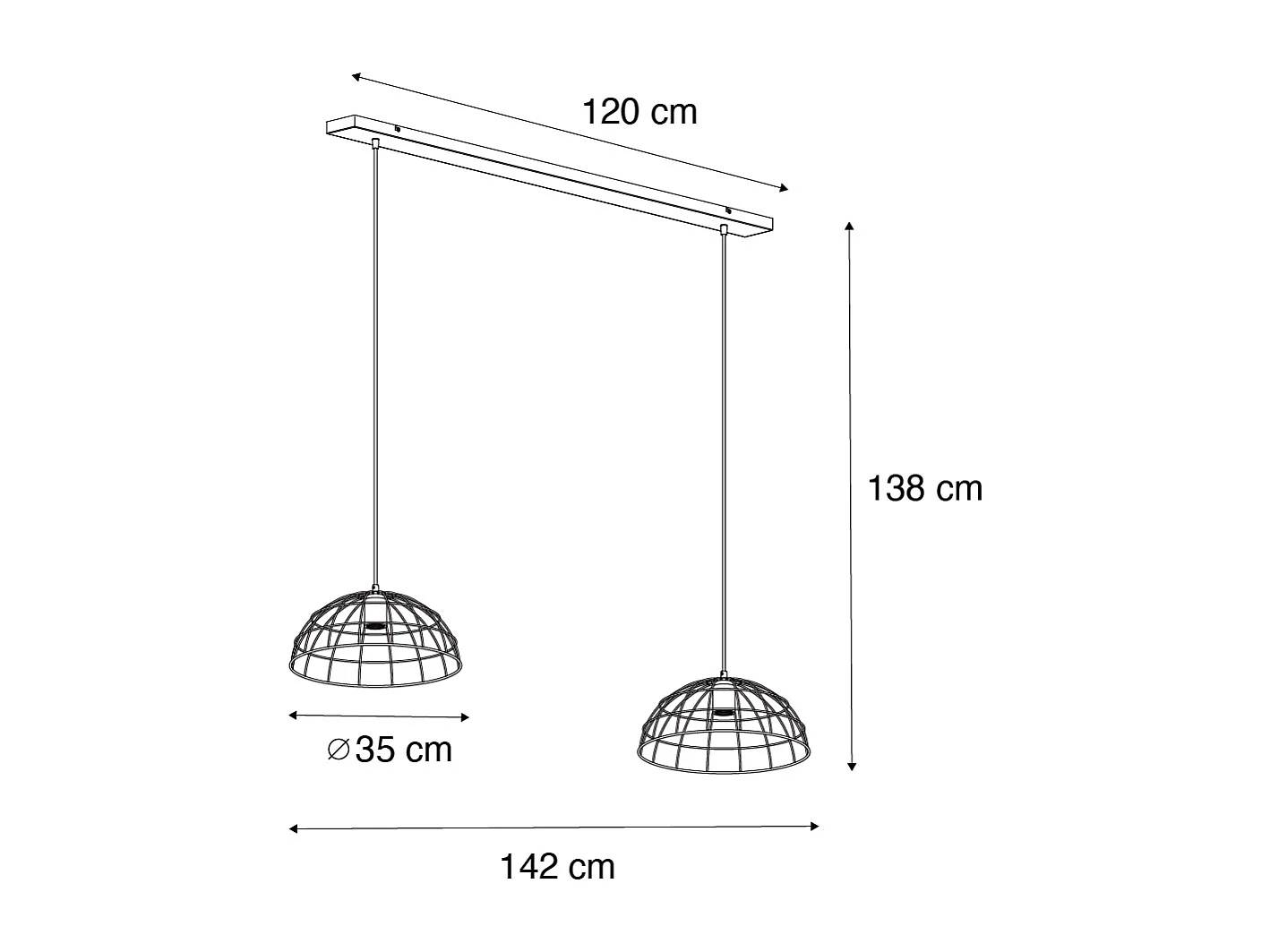 Lampe à suspension industrielle noire 2 lumières - Hanze