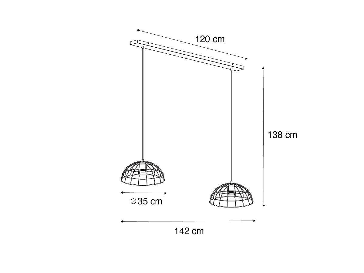 Suspension industrielle noire à 2 lumières - Hanze