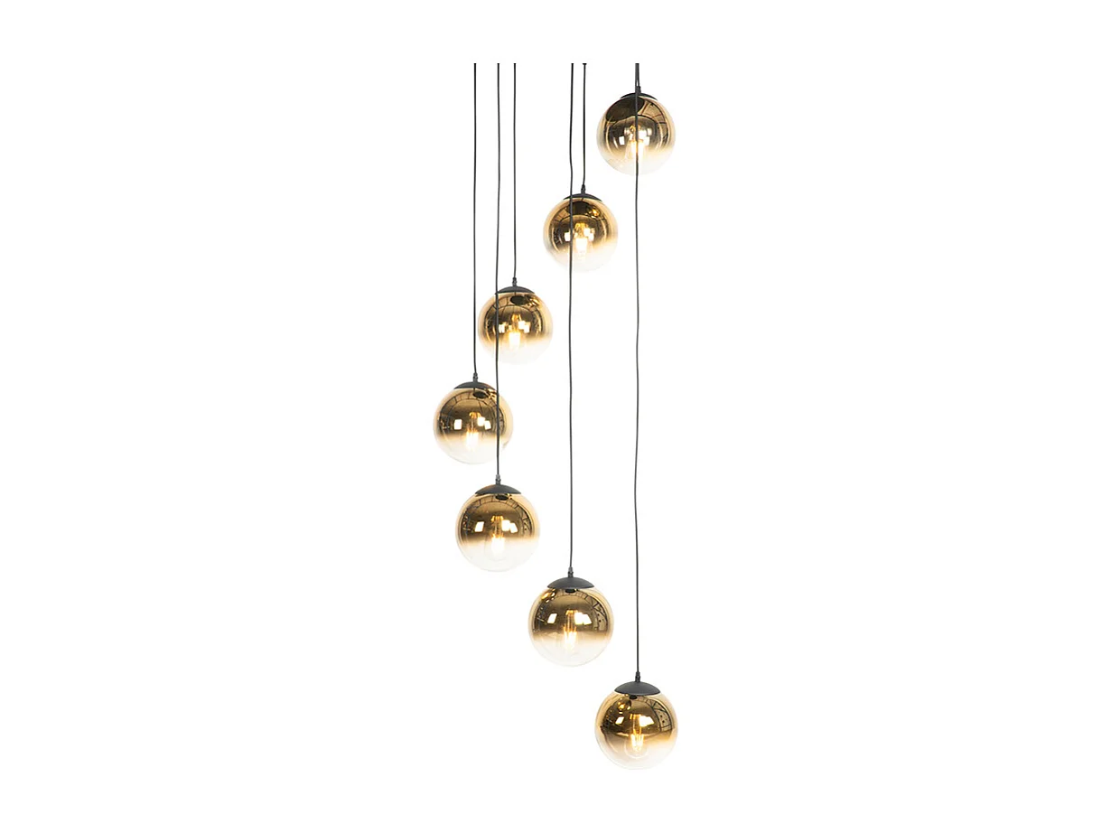 Suspension Art Déco noire avec verre doré 7 lumières - PALLON