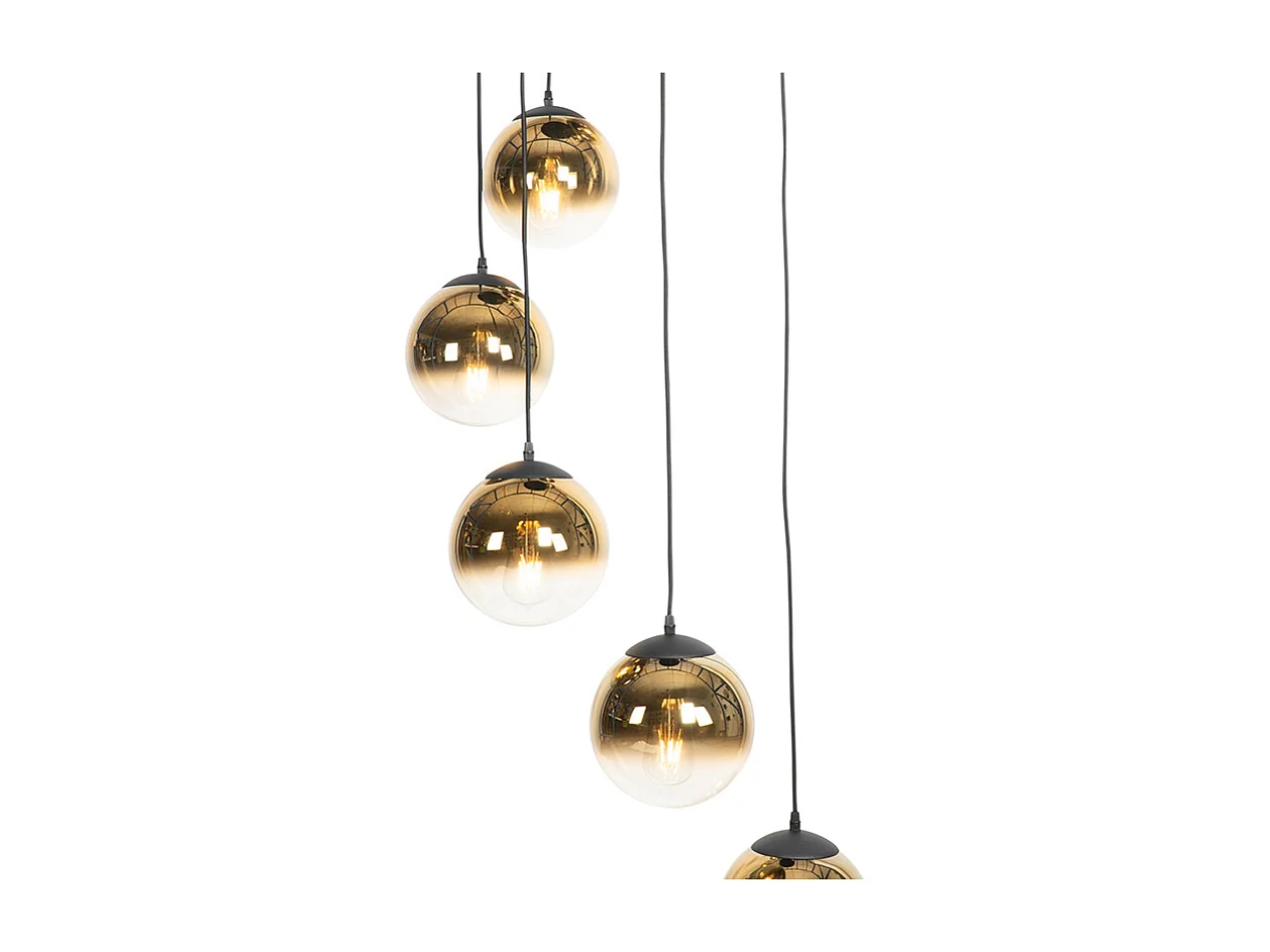 Suspension Art Déco noire avec verre doré 7 lumières - PALLON