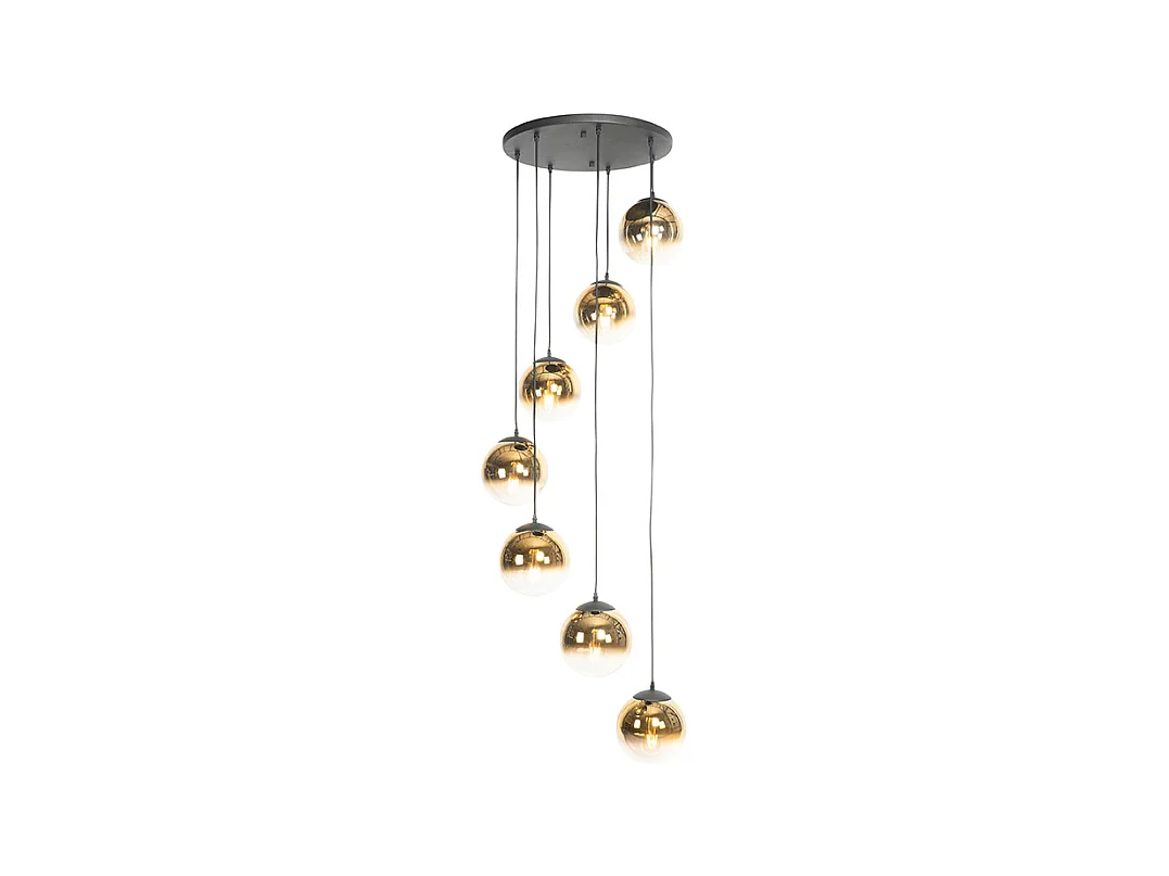 Suspension Art Déco noire avec verre doré 7 lumières - PALLON