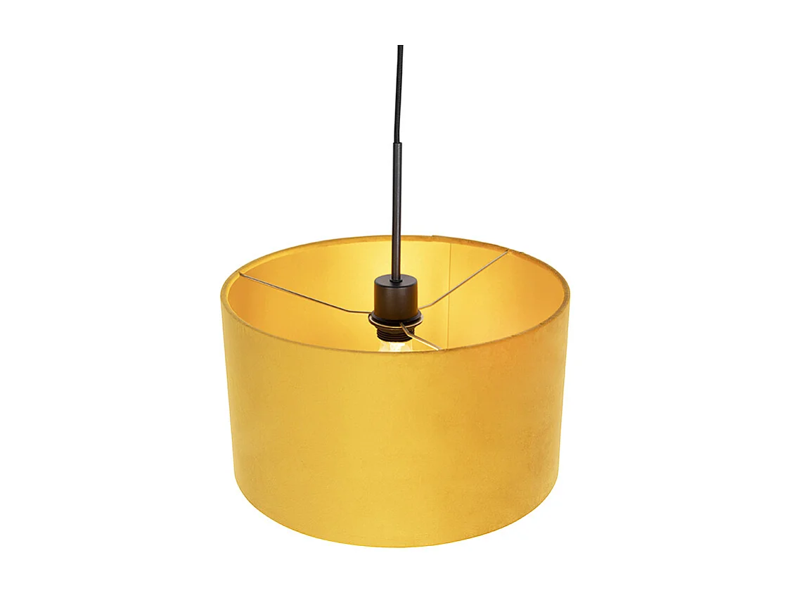 Suspension avec abat-jour velours ocre et or 35 cm - Combi