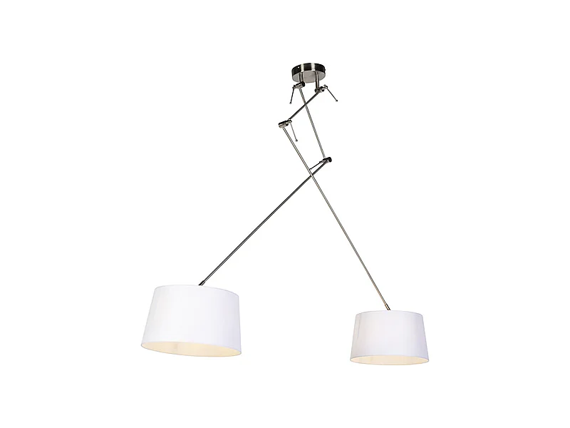Suspension avec abat-jour en lin blanc 35 cm - Acier Blitz II