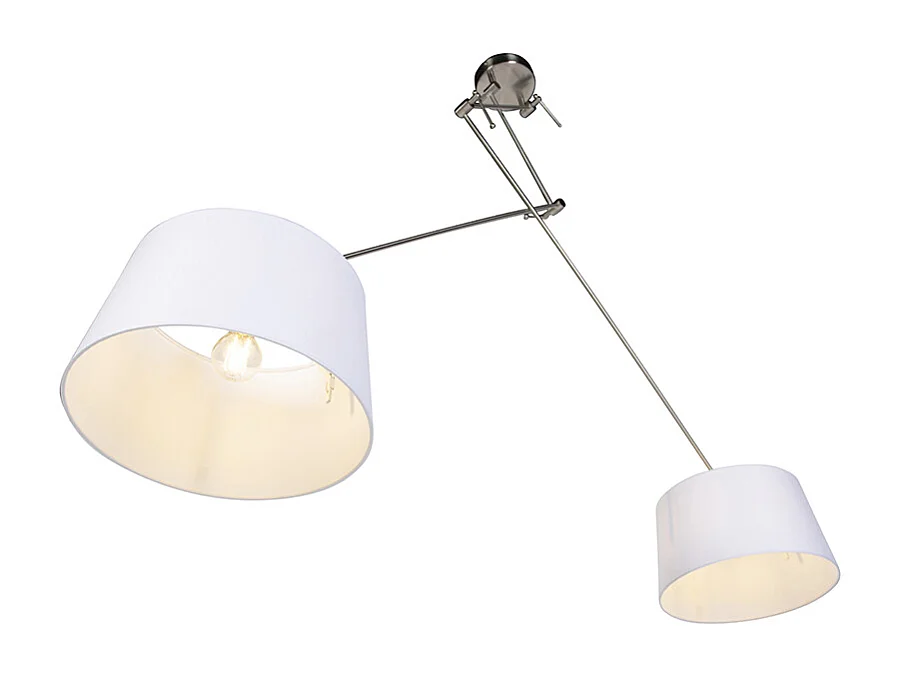 Suspension en acier avec abat-jour en lin blanc 35 cm 2 lumières - Blitz