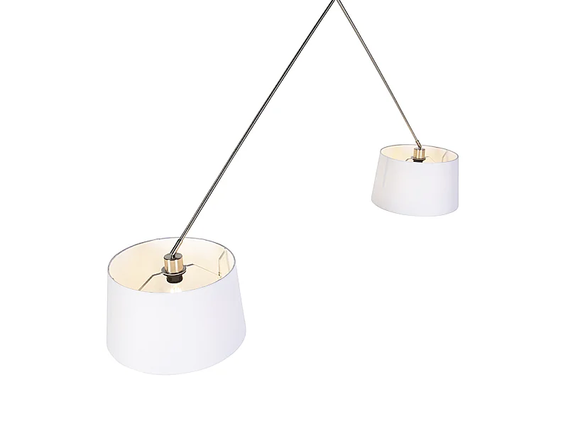 Suspension en acier avec abat-jour en lin blanc 35 cm 2 lumières - Blitz