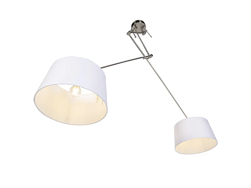 Suspension en acier avec abat-jour en lin blanc 35 cm 2 lumières - Blitz