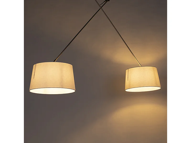 Suspension en acier avec abat-jour en lin blanc 35 cm 2 lumières - Blitz