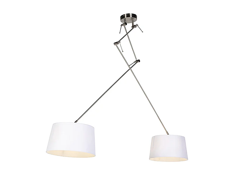 Suspension en acier avec abat-jour en lin blanc 35 cm 2 lumières - Blitz
