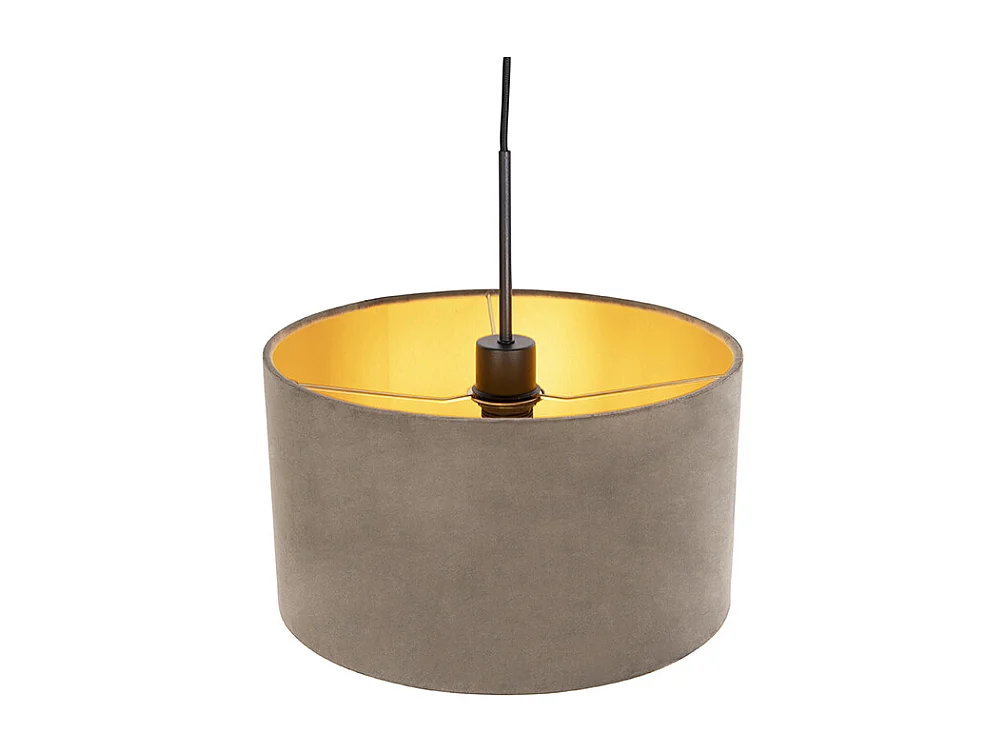 Suspension avec abat-jour en velours taupe et or 35 cm - Combi