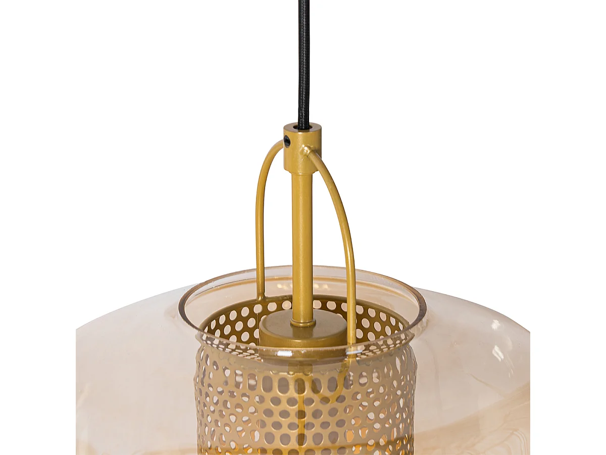 Suspension or avec verre ambré 30 cm oblong 3 lumières - Kevin