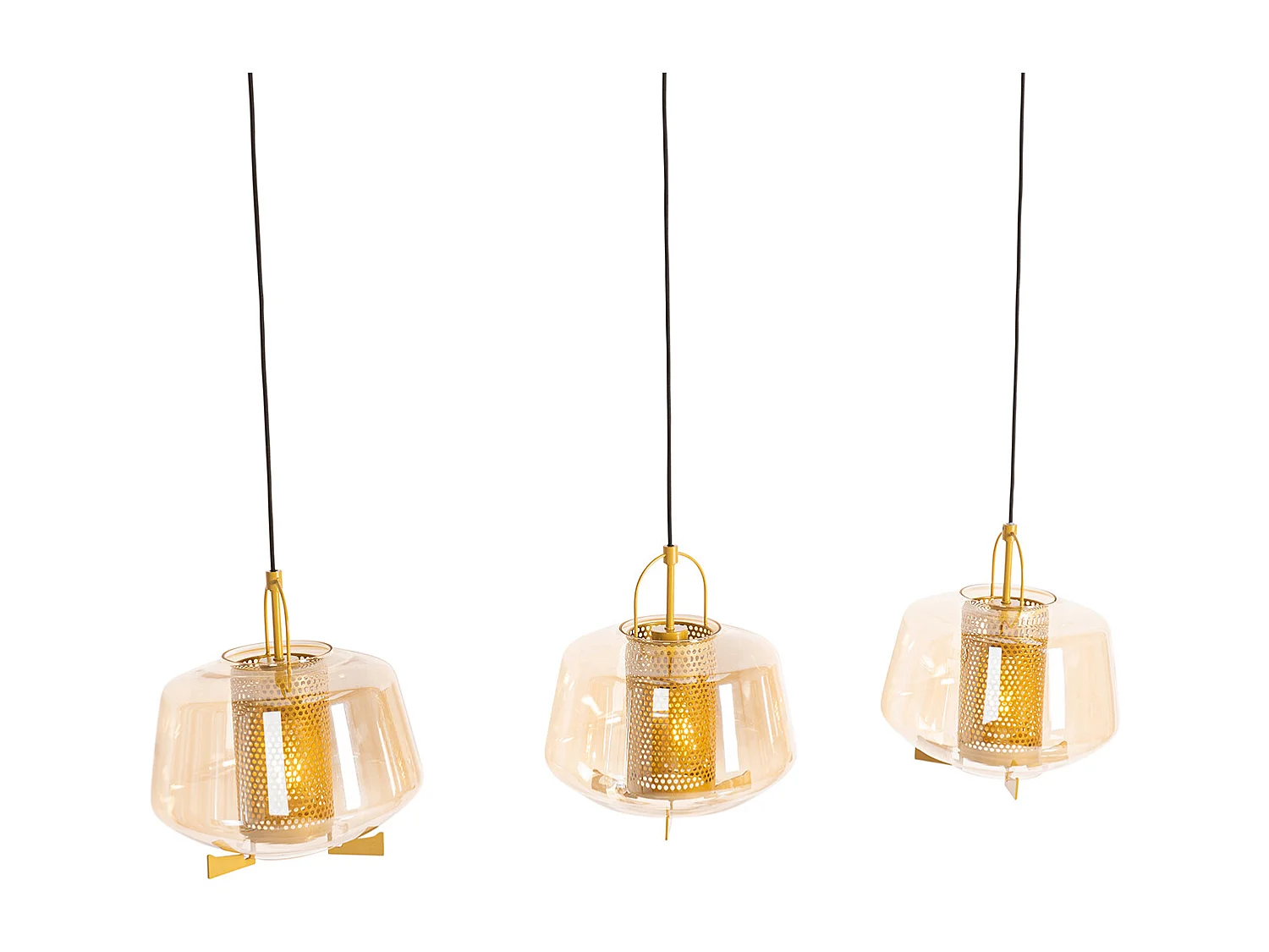 Suspension or avec verre ambré 30 cm oblong 3 lumières - Kevin