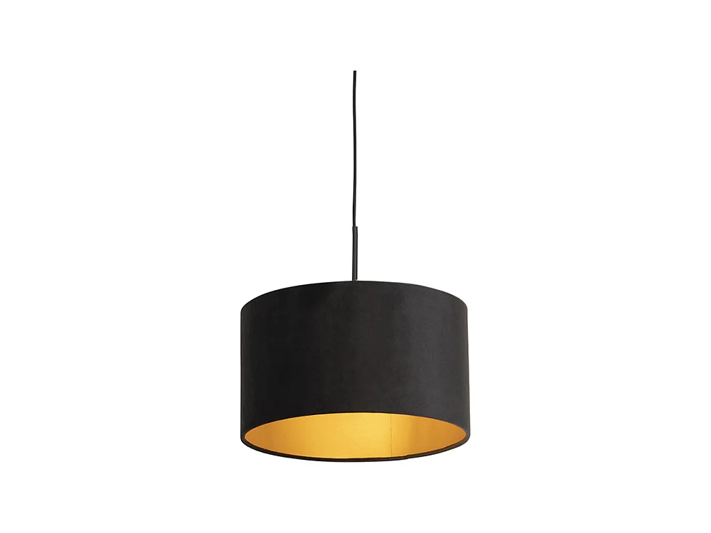 Suspension noire avec abat-jour en velours noir avec or 35 cm - Combi