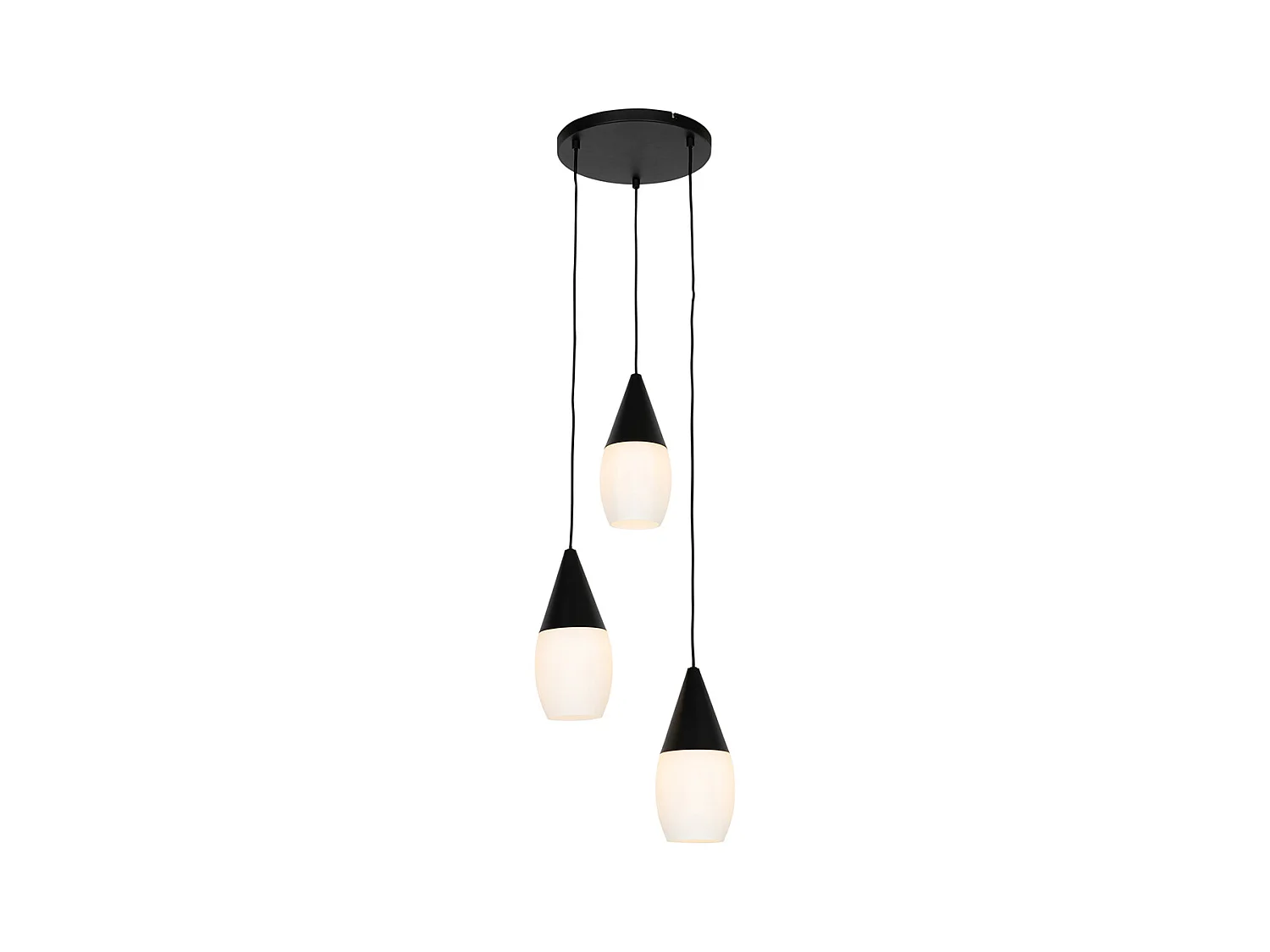 Lampe à suspension moderne noire avec verre opale 3 lumières - Drop