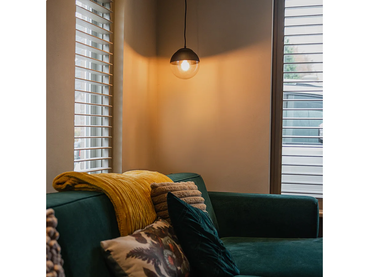 Lampe à suspension rétro noire avec verre clair 20 cm - Eclipse