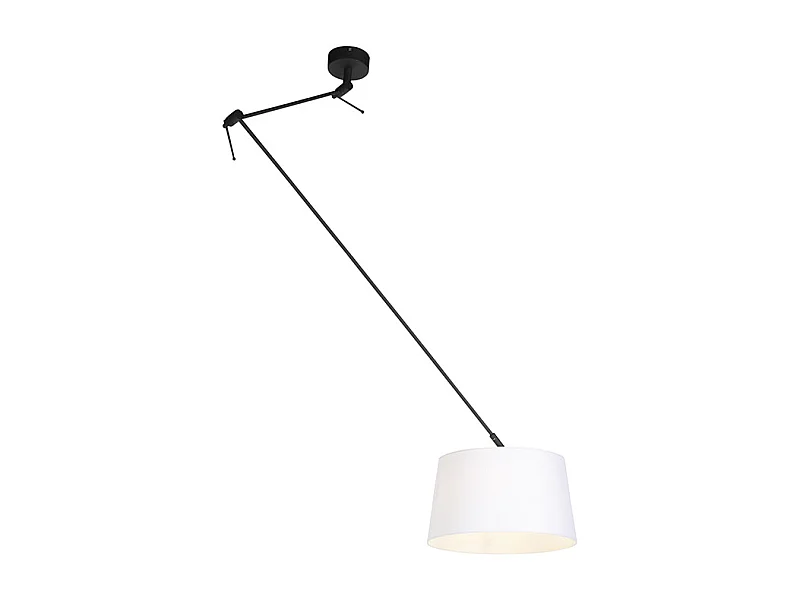 Suspension noire avec abat-jour en lin blanc 35 cm - Blitz
