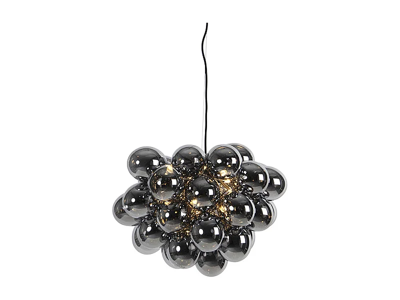 Suspension Art Déco noire avec verre fumé 8 lampes - Uvas