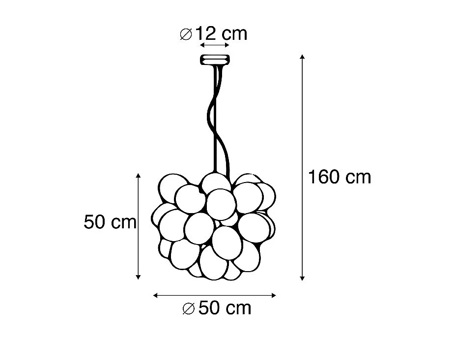 Suspension Art Déco noire avec verre fumé 8 lampes - Uvas