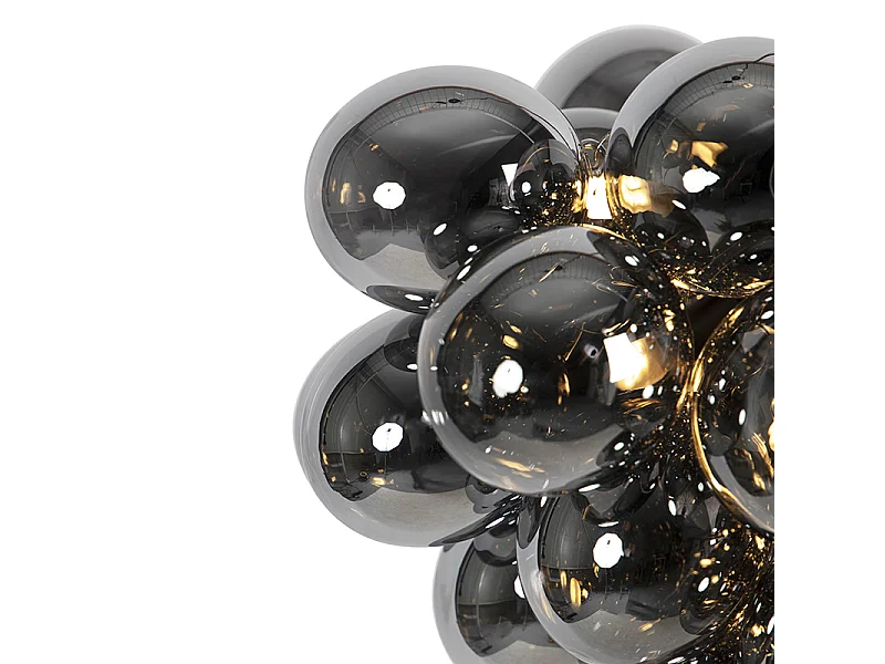 Suspension Art Déco noire avec verre fumé 8 lampes - Uvas