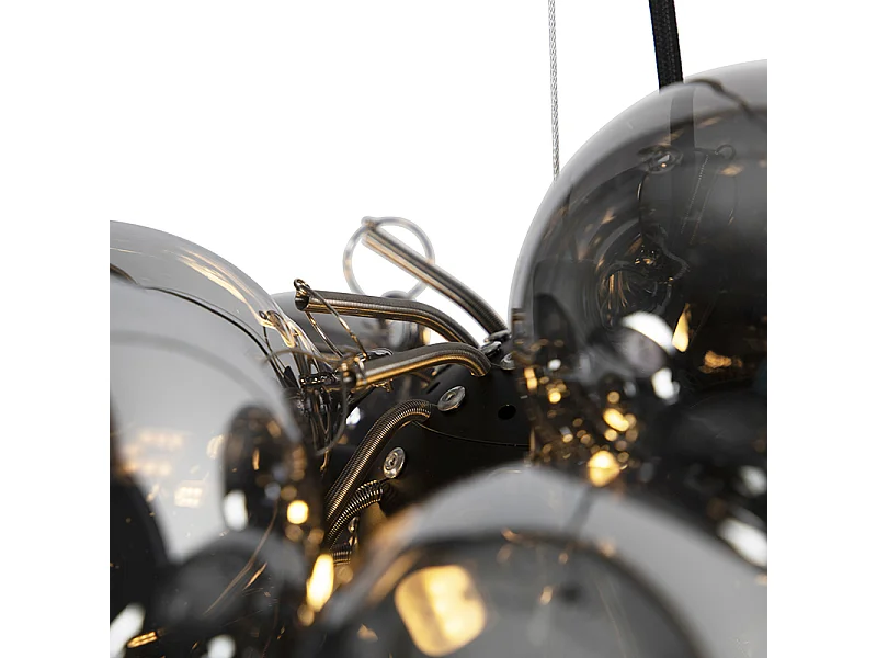 Suspension Art Déco noire avec verre fumé 8 lampes - Uvas