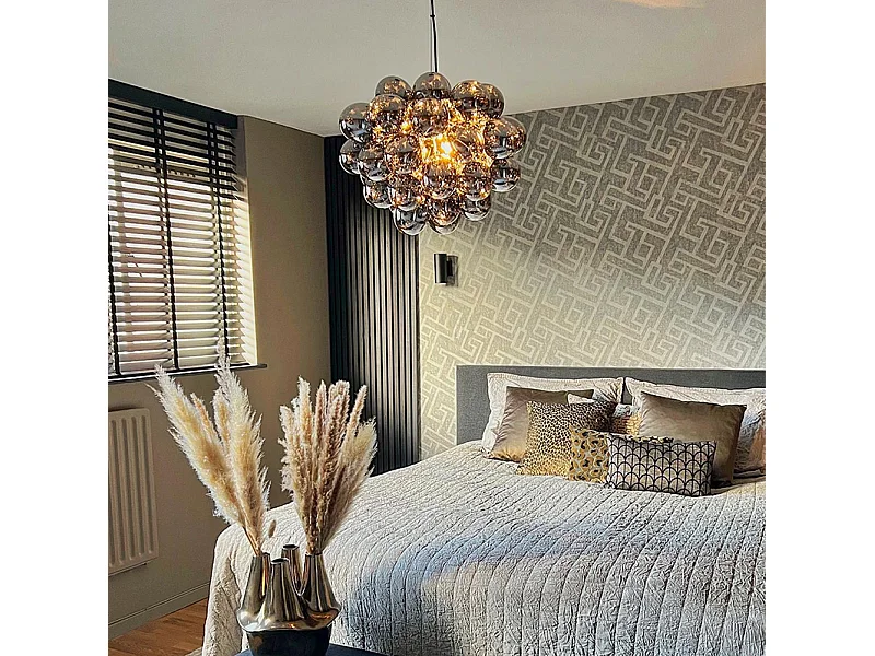 Suspension design noire avec verre fumé rond 8 lumières - Uvas