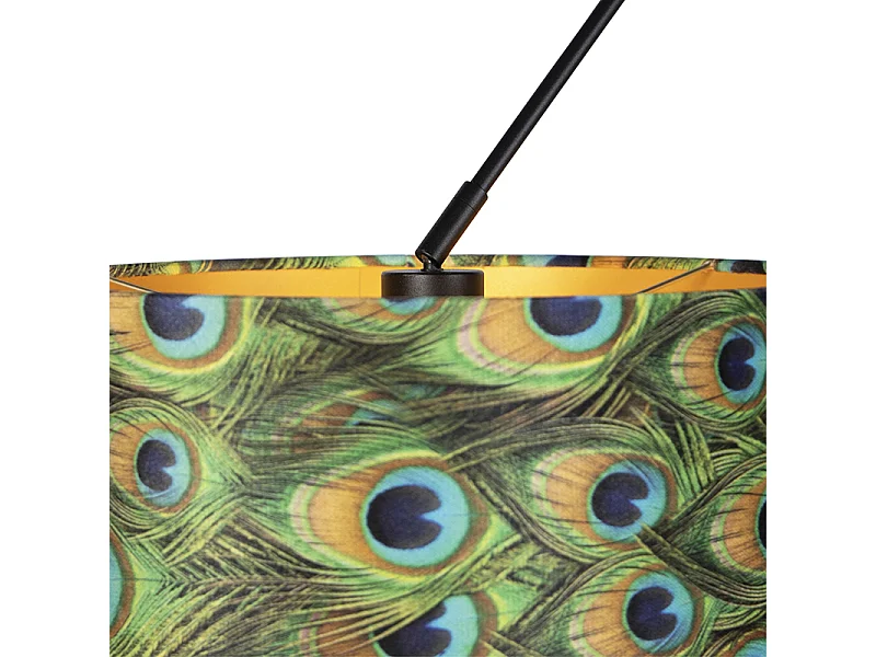 Suspension noire avec abat-jour en velours paon avec or 35 cm 2 lumières - Blitz