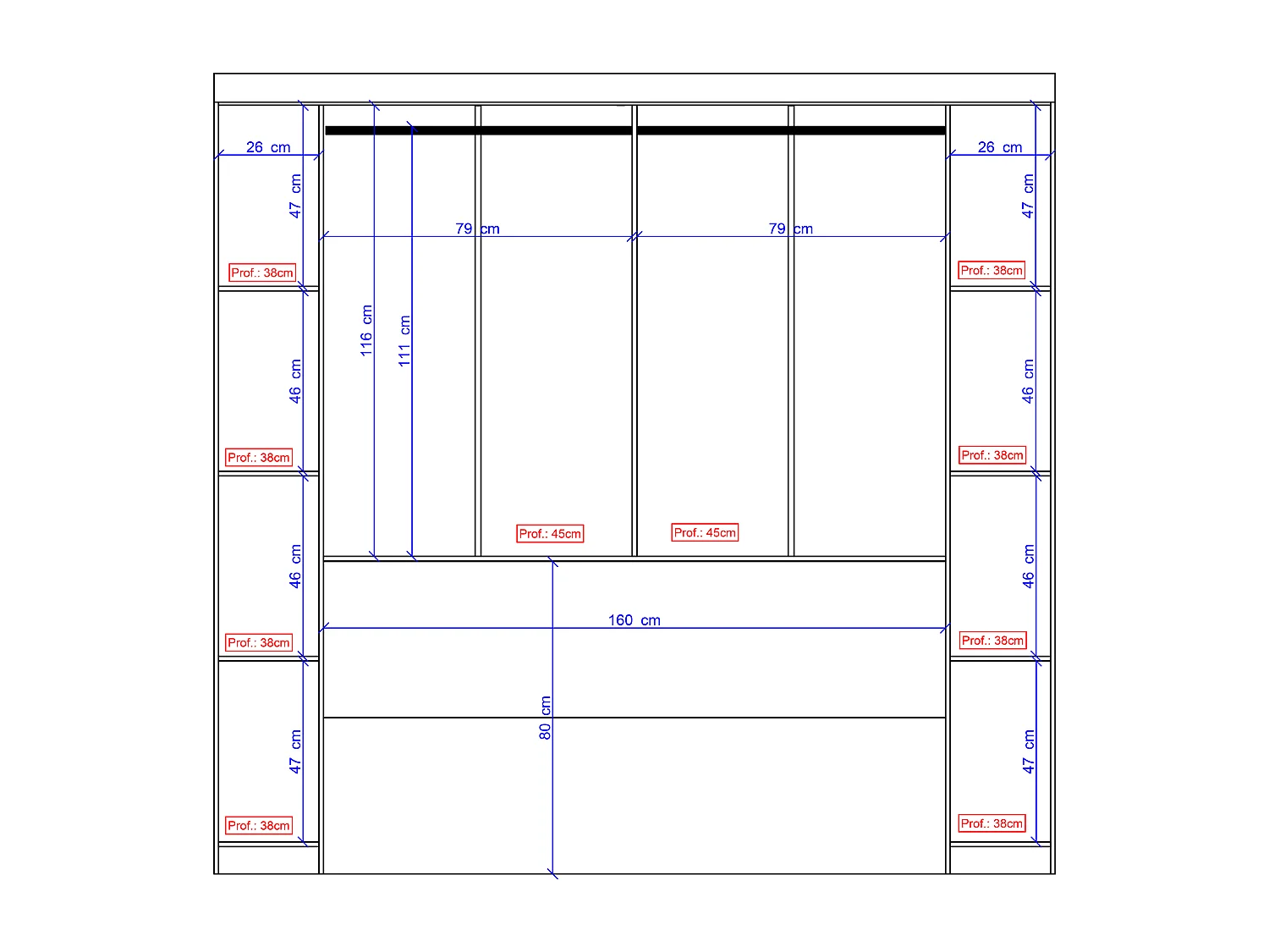 Pont de lit - 6 portes - Avec armoires et rangements - L206 cm - Blanc - ANTERO