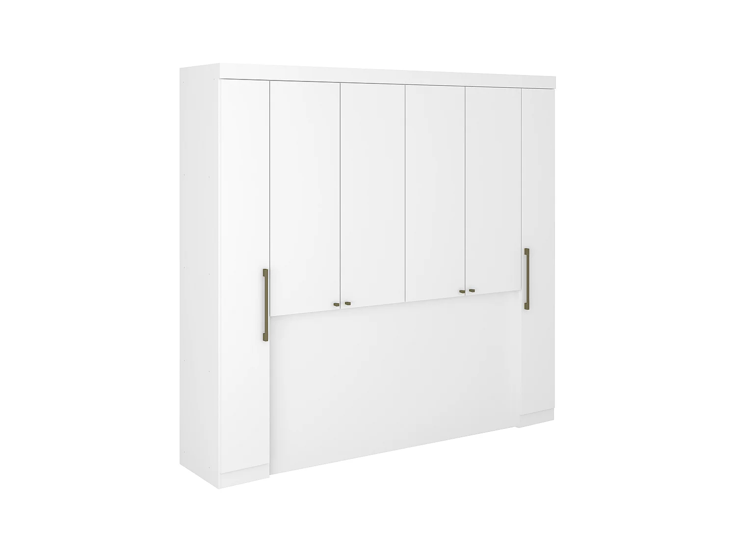 Pont de lit - 6 portes - Avec armoires et rangements - L206 cm - Blanc - ANTERO